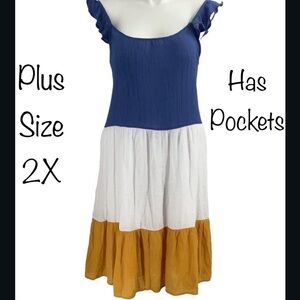 Robert Louis Striped Maxi Dress Pockets Size 2X